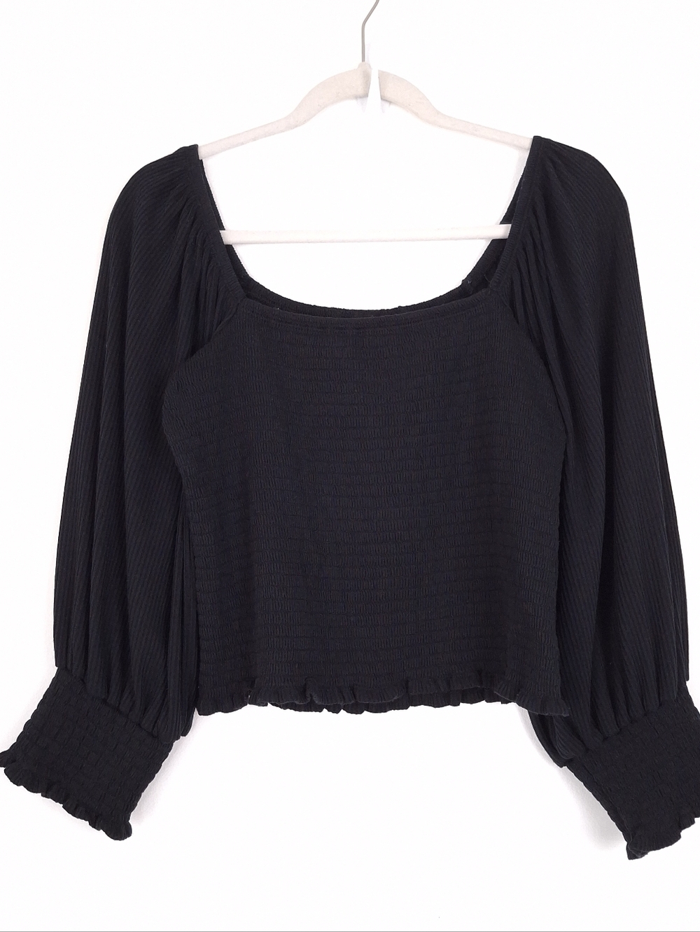 Anthropologie smocked top square neck balloon sleeve milkmaid cottagecore black
